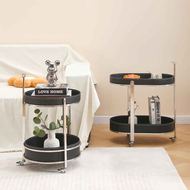 创意客厅发边角几网红小茶几置车架移动皮不锈推车钢可沙移动物推