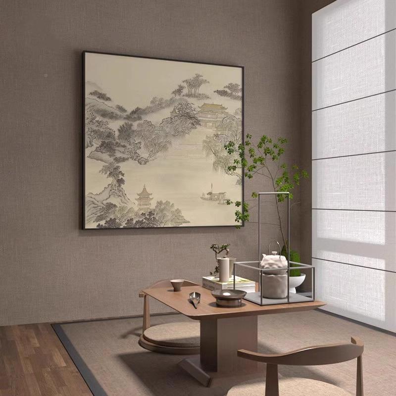 新中式客店厅餐厅挂画水风景YER别墅玄关卧室装饰画酒山宿方型民图片