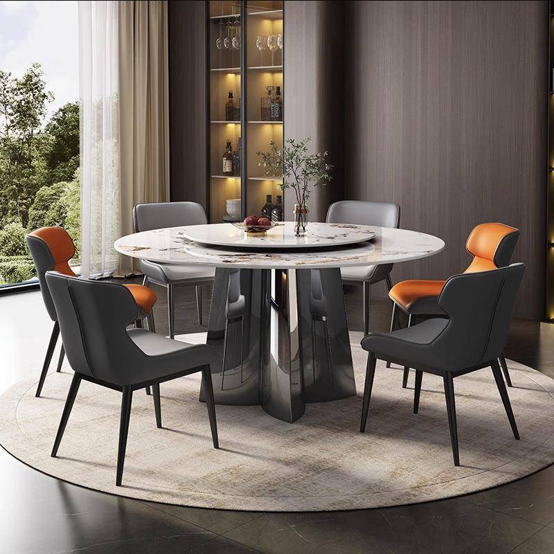 圆奢岩板餐桌椅组合小户型家66888用圆形饭桌客轻厅圆桌大转理石