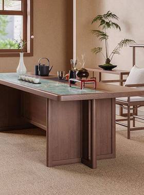 新板中式老榆木实木桌板茶椅组合轻BPL奢岩茶台家用大泡茶桌简约