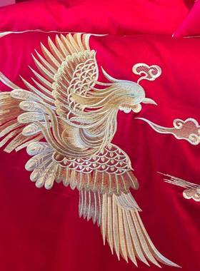 嫁红色结H1195婚四件套凤刺刺绣1龙00长绒棉绣备婚床上用品陪嫁喜