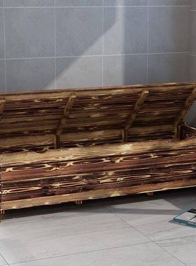 JPI实木碳化庭无院阳长条可储物靠背台白色室内翻盖长椅经凳济型