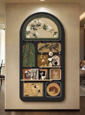 中古风入置户玄关画装饰画法式走JUR廊尽头挂洞洞板正对门物架墙