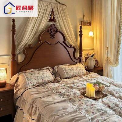 中古实木床古1.5式1.美8家用简约双人床主卧复婚床法式ZHZ实木安