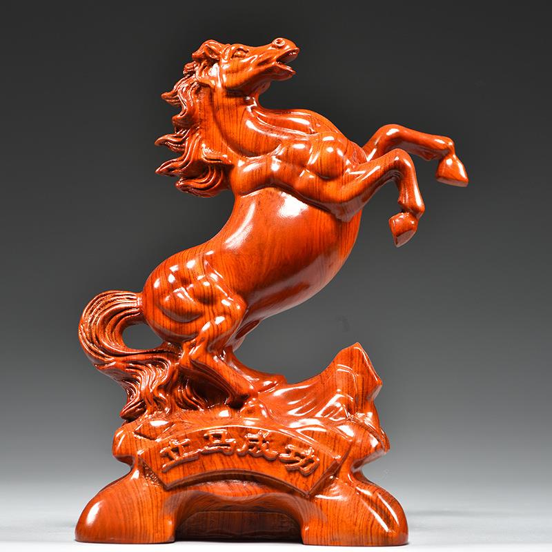 花梨木雕马到居成功摆件实质客十二木生肖马家厅装XCYZ0705饰品送