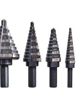 4241高速钢制阶属梯钻5件套铝孔盒宝塔钻头金开77696用三角柄开孔