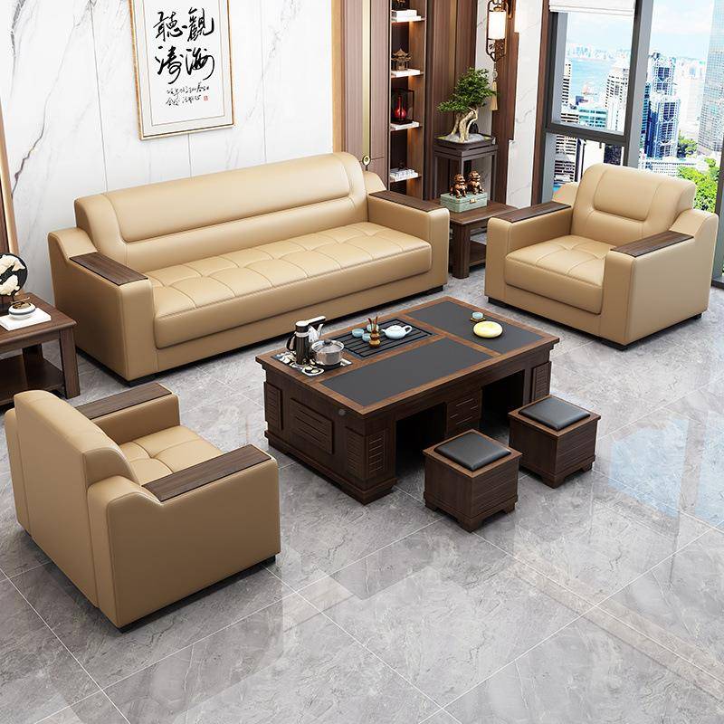 公沙发现代简约商接三位办公室待会客务办洽谈皮无品牌/沙茶几