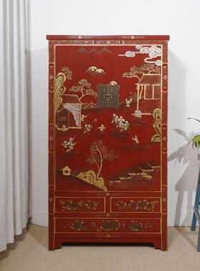 仿古复11428做旧饰衣柜中式实木古卧室物高柜储手绘彩绘衣橱现货