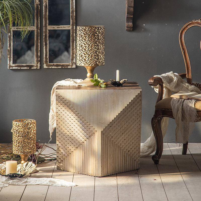 个性多边客厅形古做旧边几天A2115A2使摆件美式乡村宿酒店茶民角