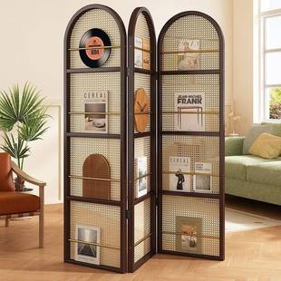 实新中式藤屏风移动儿杂志架置物架书架IYO客厅木书柜童绘本编收