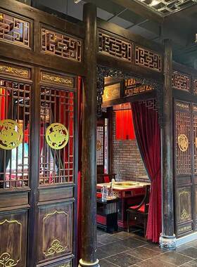 花东阳仿餐古门窗实木格屏风thj#sd$*隔断镂空日式推楼拉门茶厅实