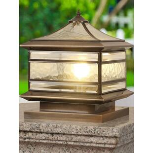 中式全铜太阳能柱头灯庭院灯户外防水别墅花园柱子灯围栏围墙灯