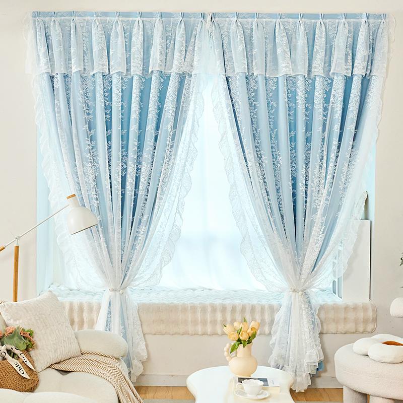 魔术贴简单窗帘遮光2024新款自粘式女生卧室双层带纱免打孔安装