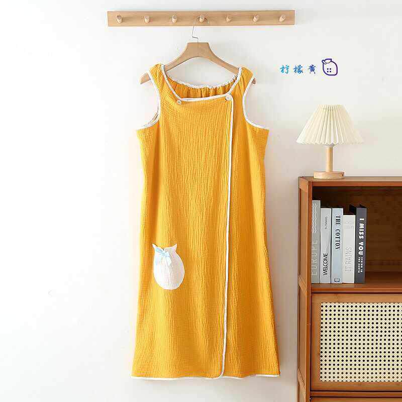 学生宿舍浴裙可裹浴巾可穿洗澡不会掉浴衣三层纱布可穿式背心袍