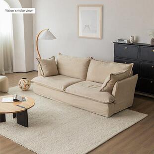 偃师天然乳霜Wabi-Sabi风格云沙发客厅完全可拆卸和可洗亚棉麻面