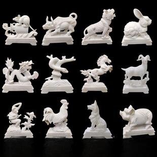 石雕汉白玉十二生肖属相动物摆件鼠牛虎兔龙蛇马羊猴鸡狗猪室内