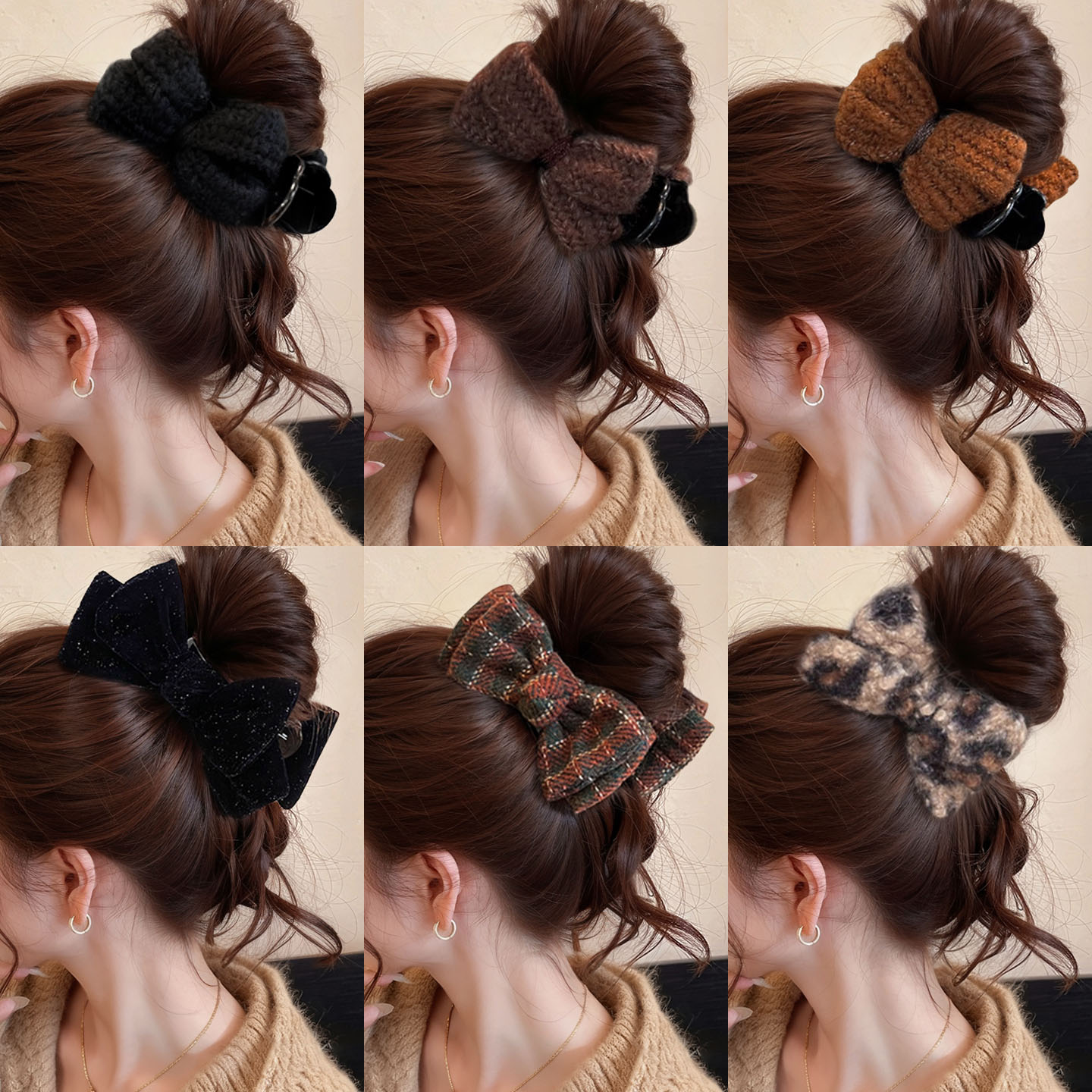 秋冬蝴蝶结丸子头的抓夹