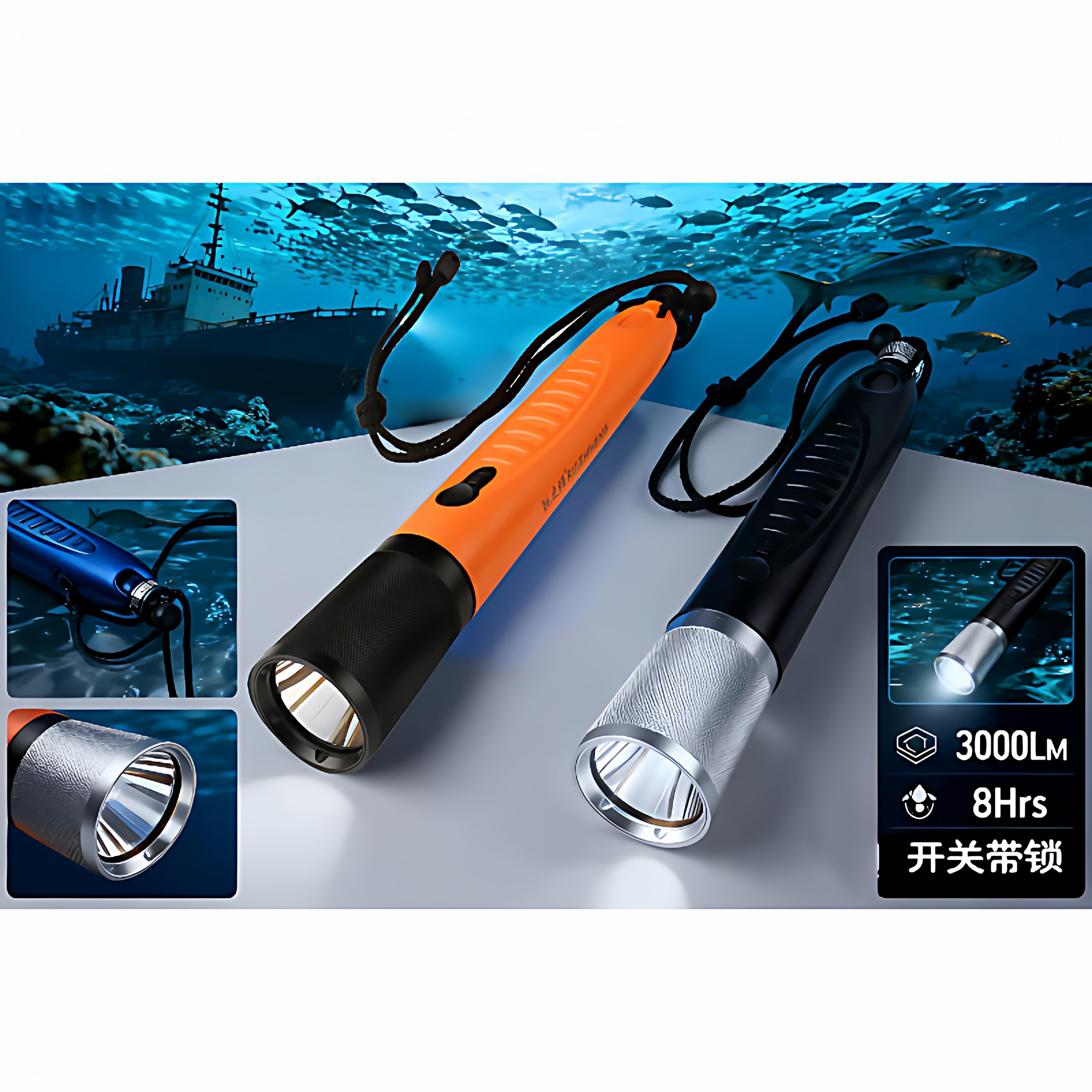 潜水手电筒强光防水专业级3000流明 XHP70.2灯珠 锐之恒H19