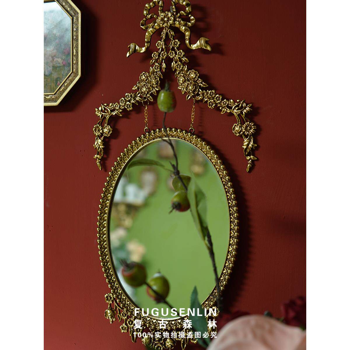 覆古森林欧洲金属彷铜金旧雕刻镜相框墙装饰无障碍豪华墙挂镜