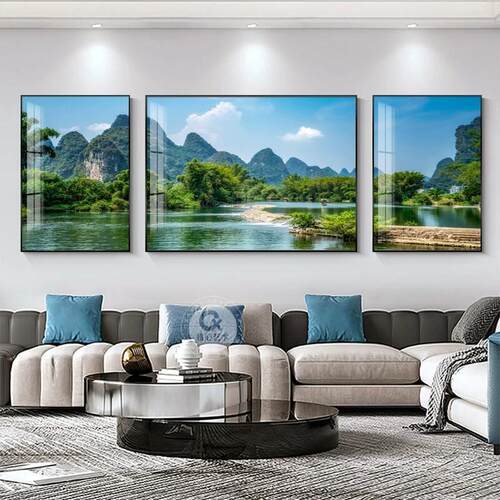 客厅装饰画沙发背景墙挂画2026新款现代轻奢高档大气风景山水画