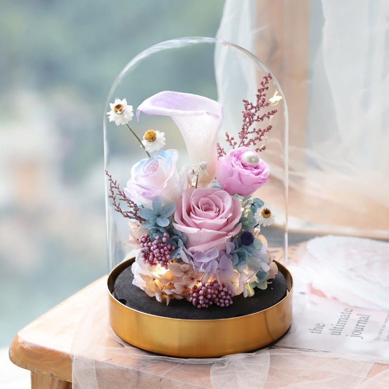 马蹄莲永生花礼盒玻璃罩摆件干燥花真花花束高级感生日礼物送女朋