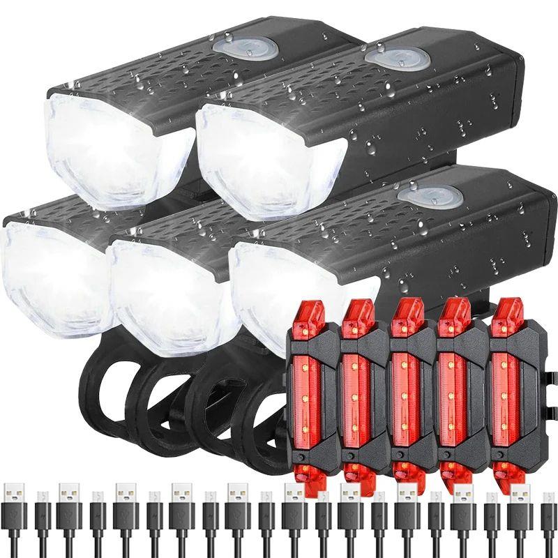 Bike Light Bicycle Headlight Taillight Rechargeable Front an