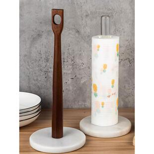 北欧大理石相思木立式实木厨房纸巾架卷纸座家用餐桌懒人抹布架