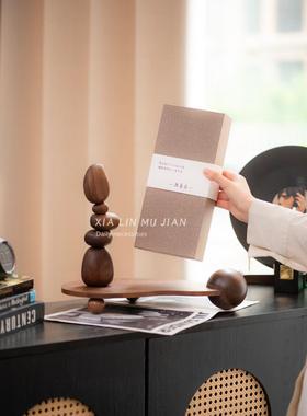 客厅装饰摆件实木平衡石摆件套装沙发边电视柜工艺品高级感轻奢风