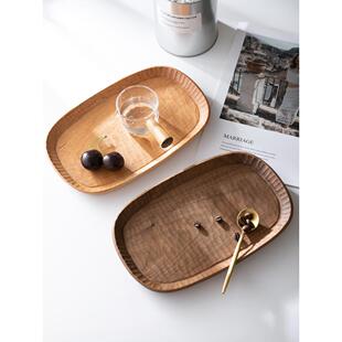 实木小托盘黑胡桃木椭圆形咖啡盘下午茶点心干果盘木质手作雕刻盘