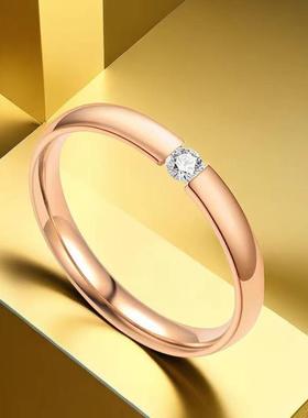 不锈钢钛钢戒指不掉色小众设计ins风饰品镶钻素圈男士代爆款