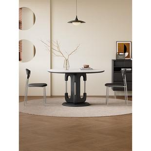 奥格斯特实木餐桌圆桌2025新小公寓经典 白色石板餐桌 覆古风格