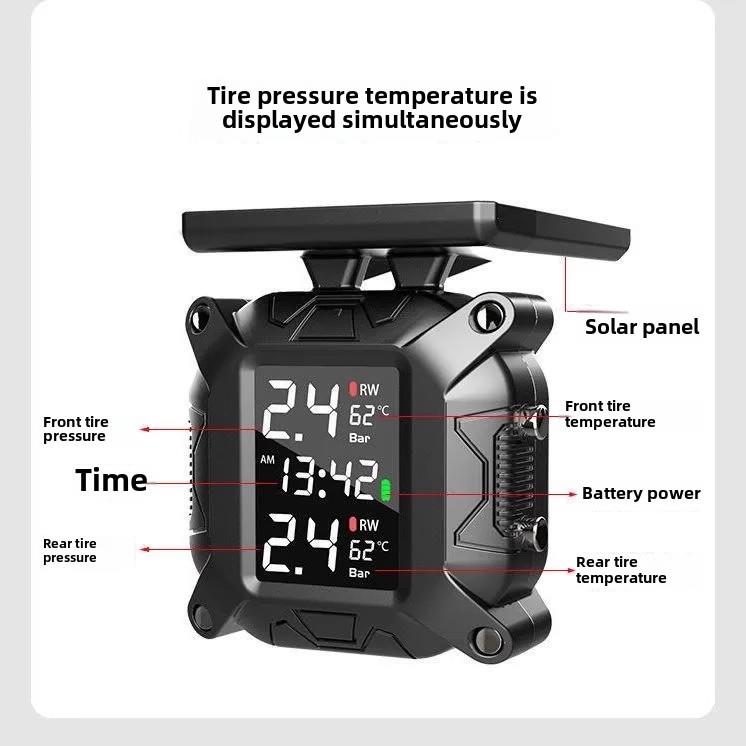 摩徽摩托车胎压监测仪器 太阳能骑行防水电动机车改装气压检测仪