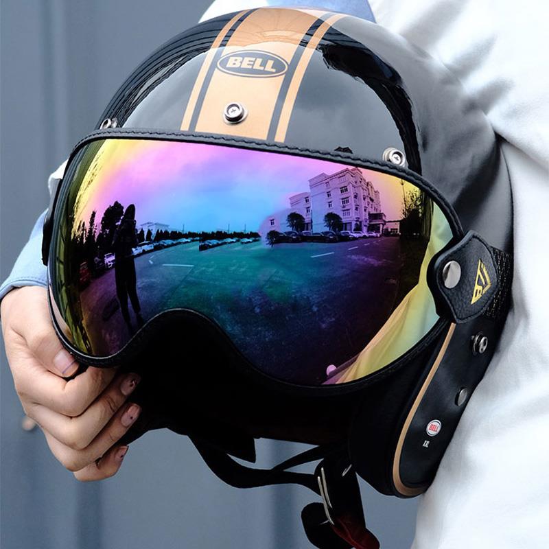 机车安全帽护目镜覆古机车骑行全盔护目镜3/4半盔防风遮阳泡泡镜