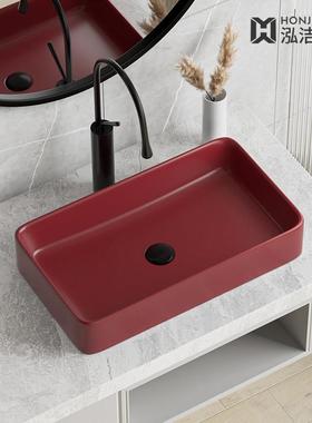 红色台上盆陶瓷家用卫生间洗手池洗手盆洗脸盆长方形洗漱洗面盆台