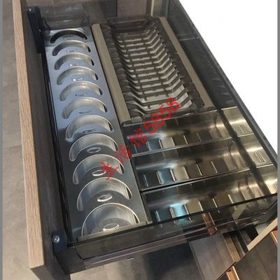 黑晶款厨房橱柜双层304不锈钢碗碟盘拉篮6抽0/800柜体0屉阻尼导轨