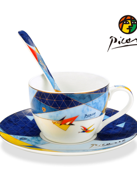 毕加索艺术高档釉上彩镶金下午茶西餐陶瓷咖啡杯碟情侣套装礼物