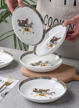 盘子菜盘陶瓷家用餐具深盘景德镇高级感骨瓷饭盘8英寸6个套装碟子