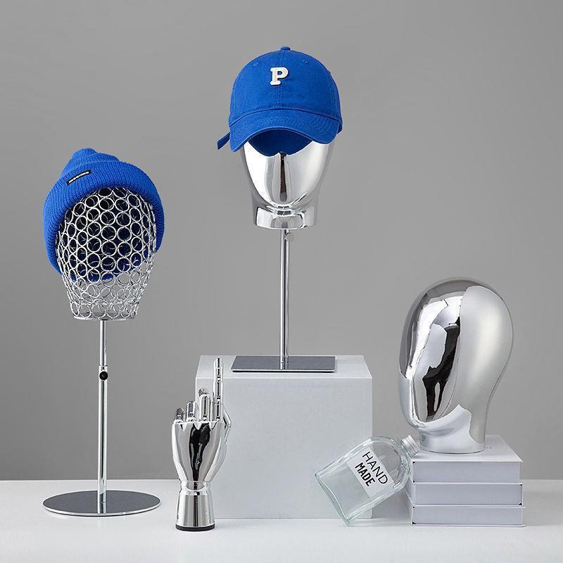 服装店橱窗陈列帽子头模模特道具女电镀帽架假发支架帽托展示架子