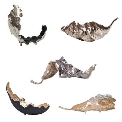 进口铝制枯树叶状花器摆件新中式复古轻奢样板间客厅果盘烛台装饰