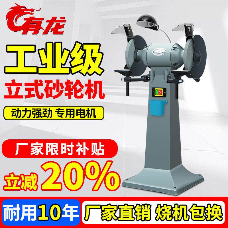 有龙立式砂轮机台式s3st250mm工业重型打磨机家用落地式沙轮机380
