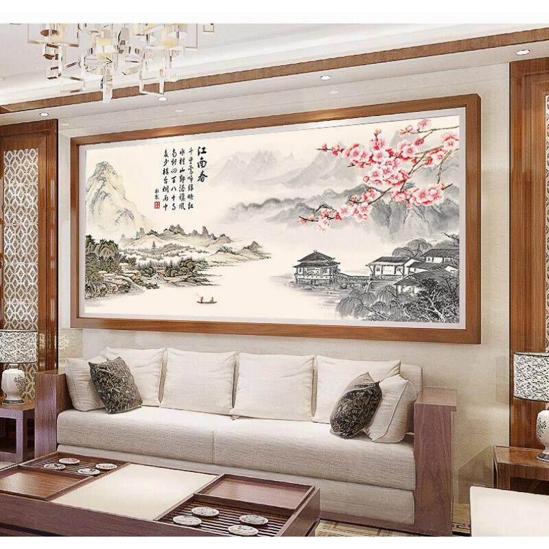 纯手工十字绣成品江南春忆江南新款客厅水墨风景沙发墙挂画带框,居家布艺,十字绣成品,淘宝优惠券,粉丝福利购,淘宝优惠卷
