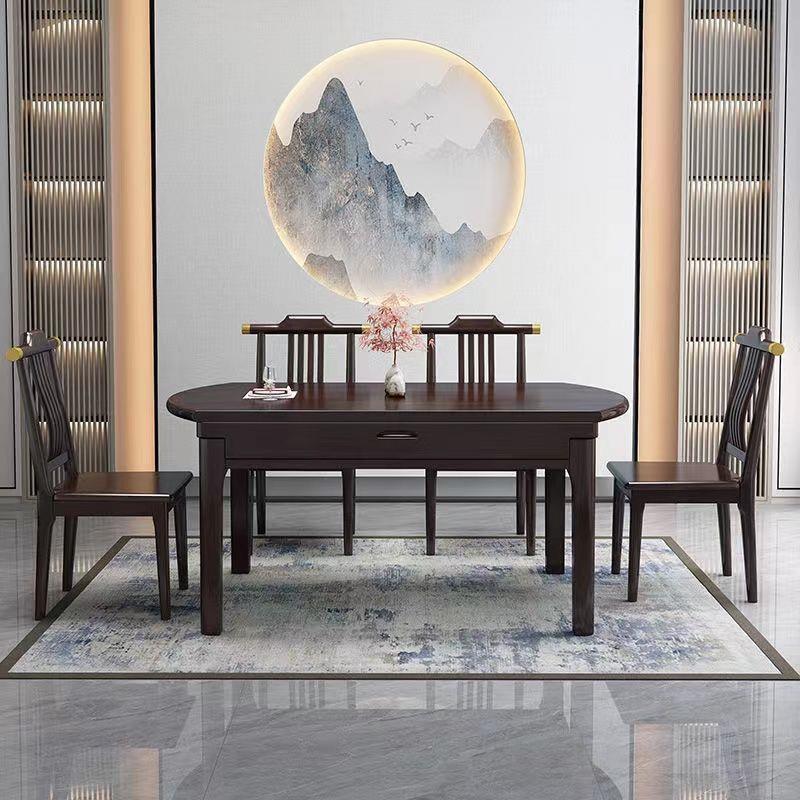 新中式岩板餐桌椅子实木厨房餐桌家用新款小户型伸缩折叠吃饭桌子