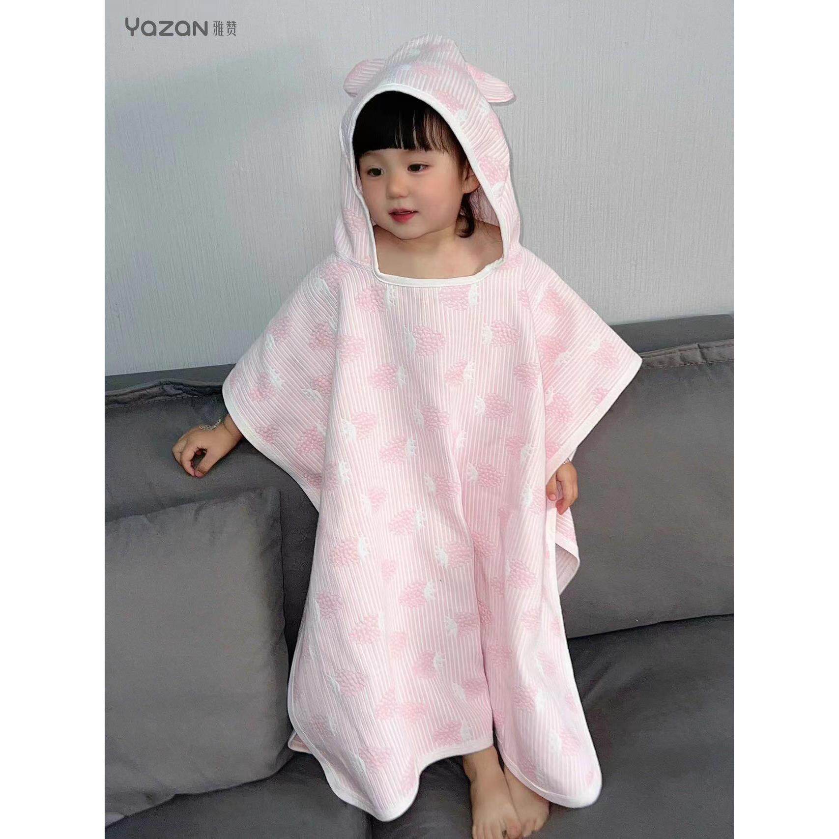 亚赞特价儿童披肩浴巾两层六层棉纱新生儿毛毯带兜帽速干