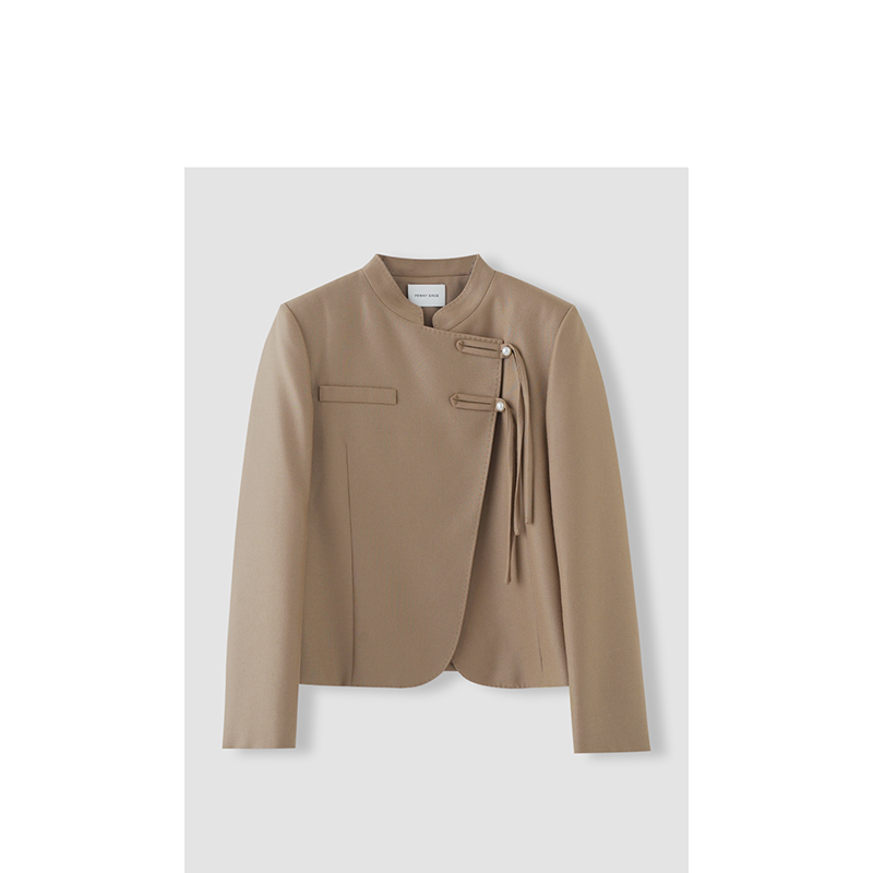 小黑妞专享精纺羊毛中式立领古典流苏盘扣小西装女QXZN116X