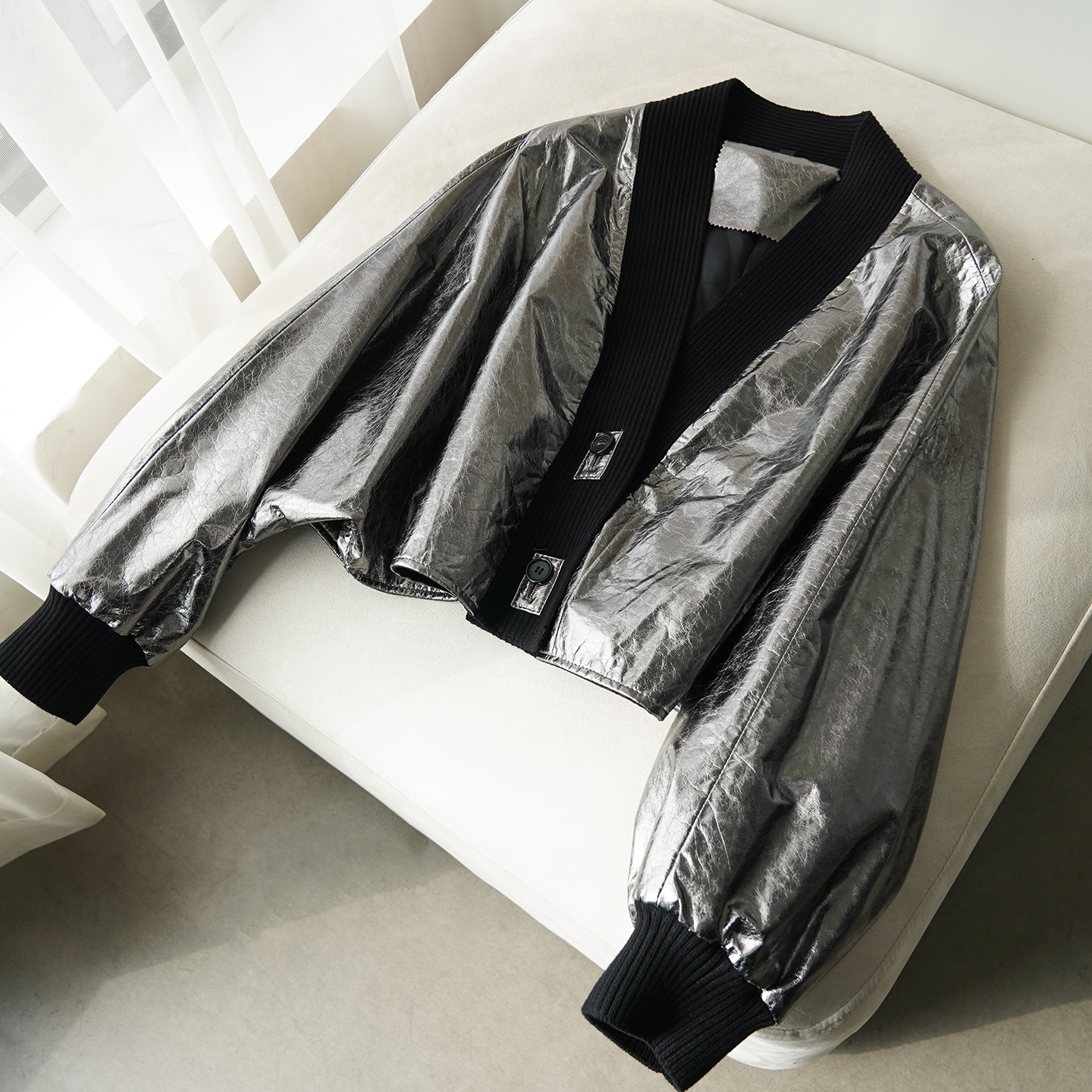 【春春Spring】先锋科技感油蜡牛皮/绵羊皮真皮夹克外套OYZG032X