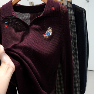 NYZM019X 重工刺绣小众设计感POLO领羊毛针织衫 春春Spring