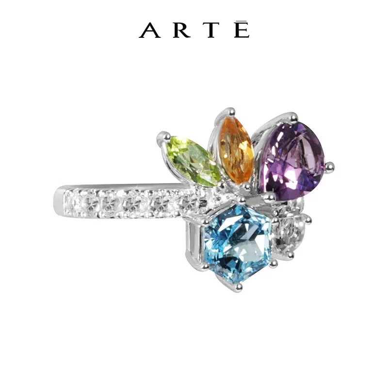 ARTE/艾尔蒂HEX瑞士蓝托帕石紫水晶橄榄石高级黄水晶锆石戒指女款