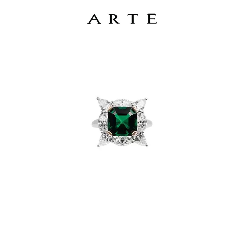 ARTE/艾尔蒂Hermosa系列高级感镶嵌锆石翡色宝石戒指女款可调节