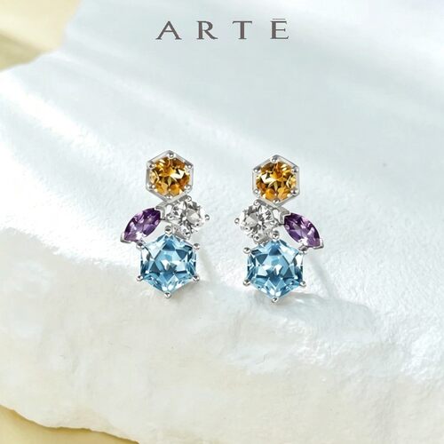 ARTE/艾尔蒂HEX系列锆石瑞士蓝托帕石黄水晶白托帕石银耳环女款