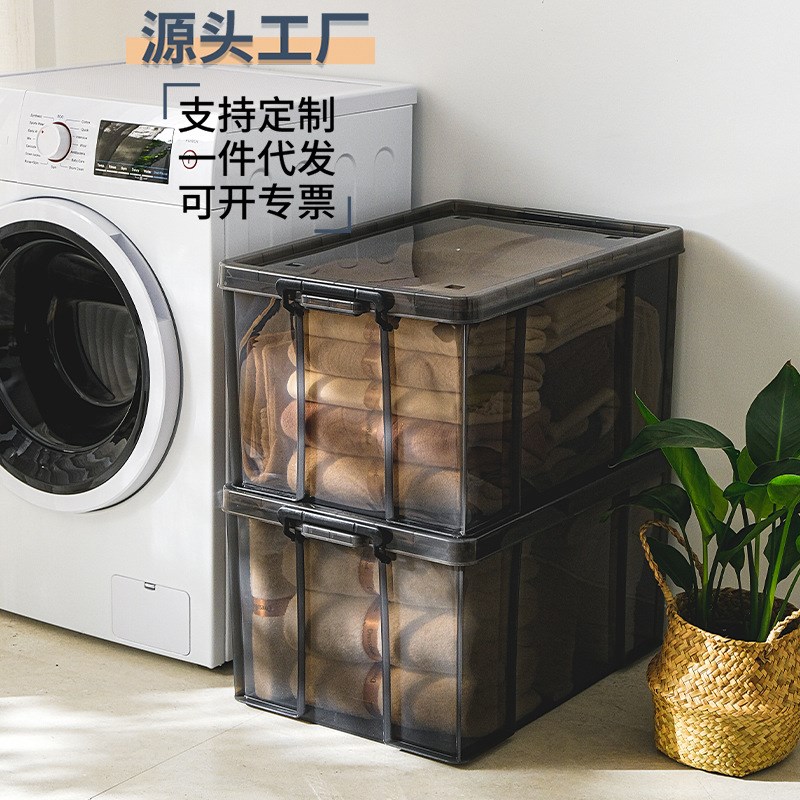 直销透明直角抗压加厚强承重带轮塑料整理箱收纳箱大号全新PP内衣